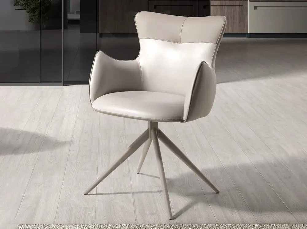 Chairs - Swivel chair in off-white and greige leatherette - ANGEL CERDÁ