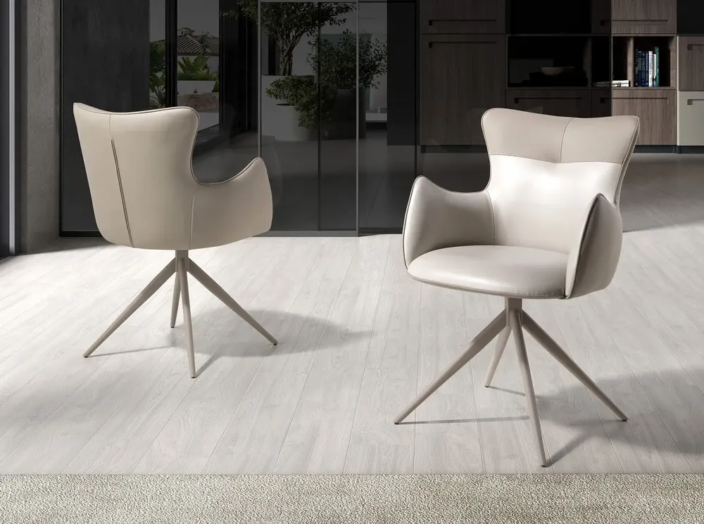 Chairs - Swivel chair in off-white and greige leatherette - ANGEL CERDÁ