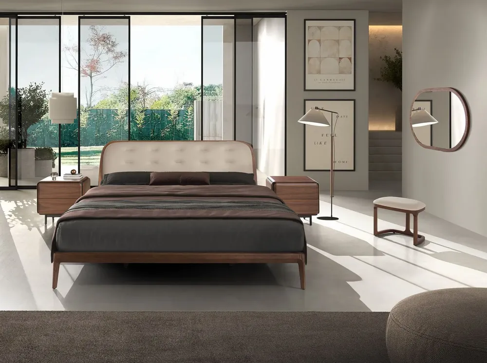 Beds - Bed in sand-coloured leatherette - ANGEL CERDÁ