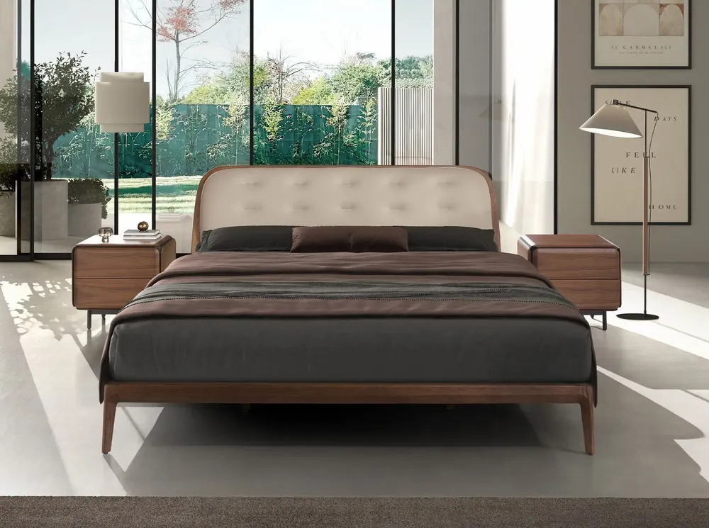 Beds - Bed in sand-coloured leatherette - ANGEL CERDÁ