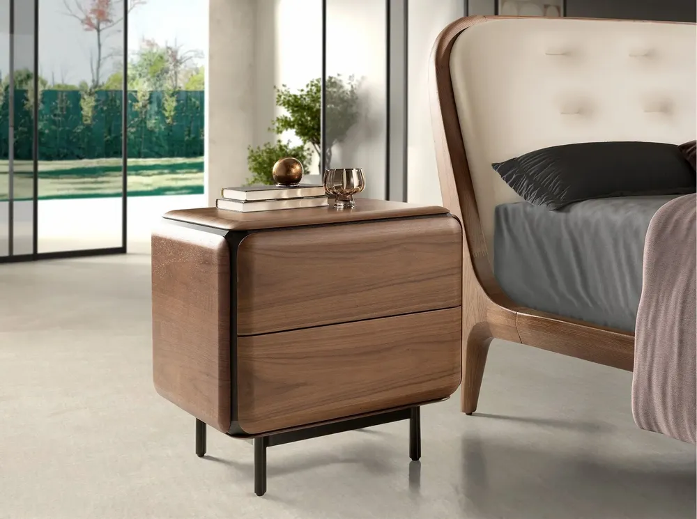 Night tables - Bedside table in walnut, wenge and black steel - ANGEL CERDÁ