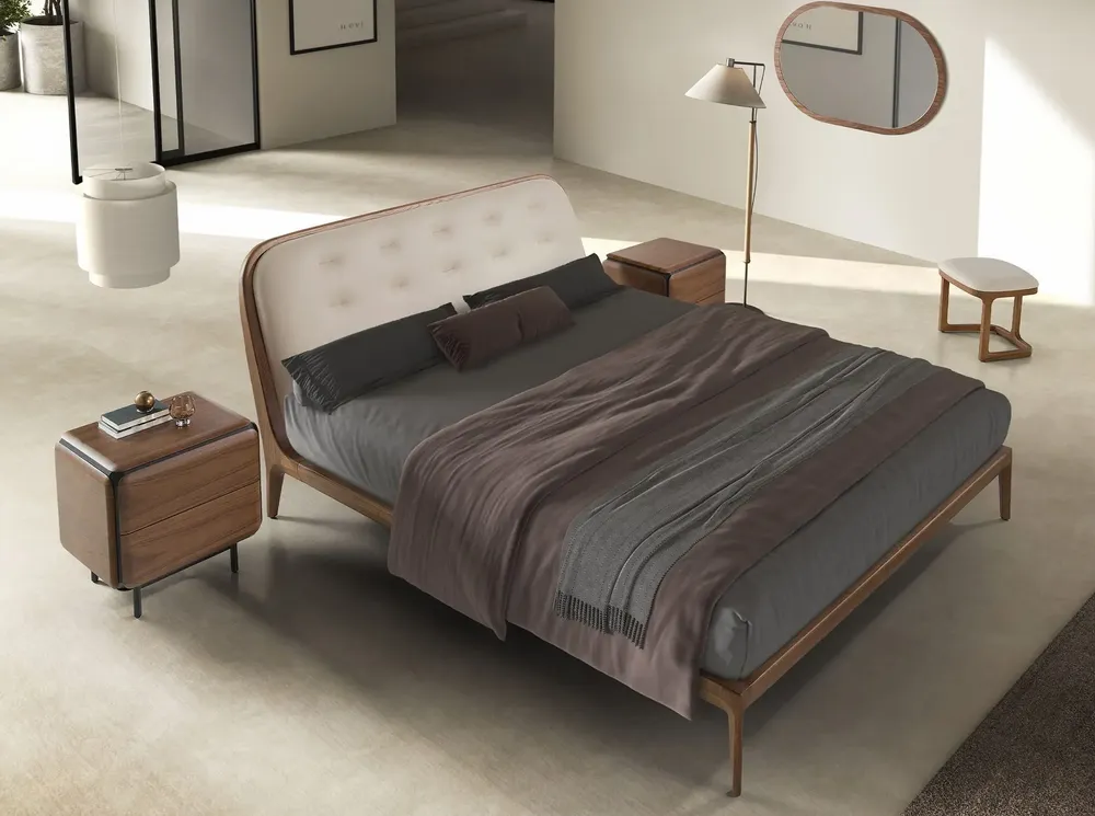 Night tables - Bedside table in walnut, wenge and black steel - ANGEL CERDÁ