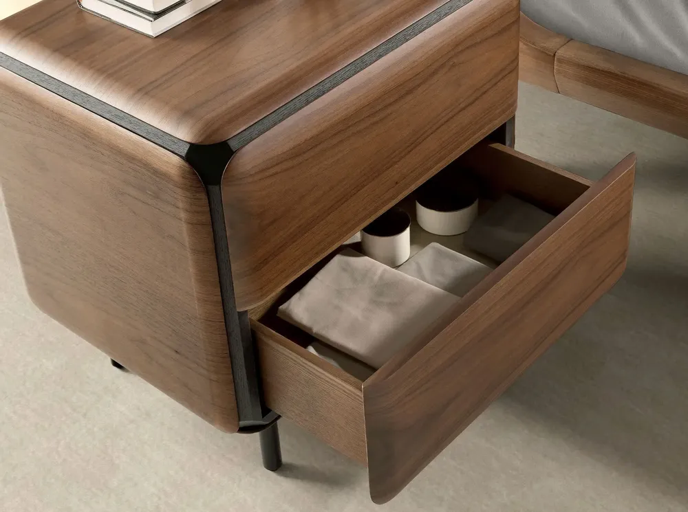 Night tables - Bedside table in walnut, wenge and black steel - ANGEL CERDÁ