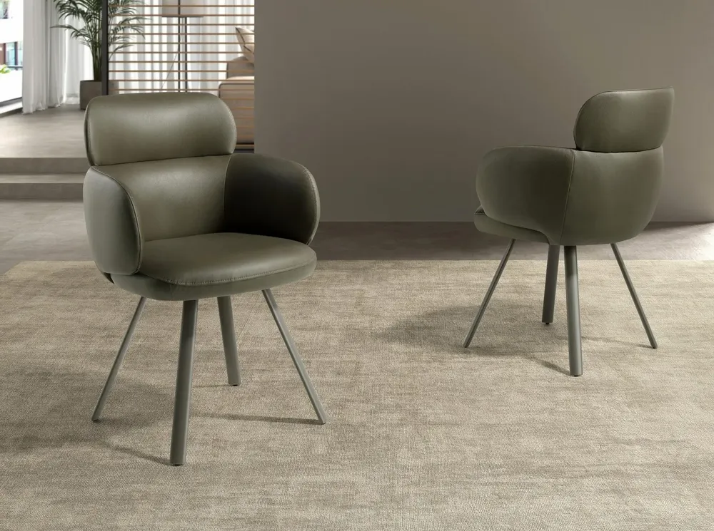 Chaises - Chaise pivotante en similicuir vert olive - ANGEL CERDÁ