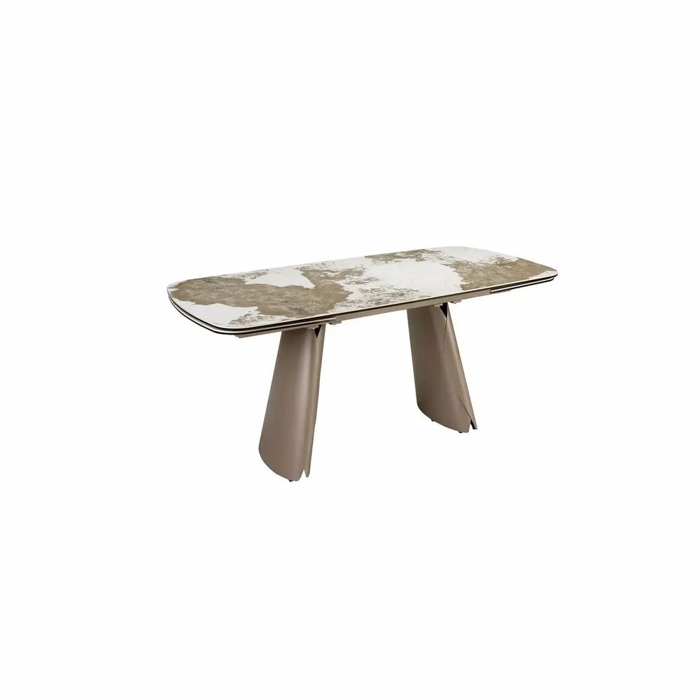 Dining Tables - Extendable barrel-shaped oval dining table in porcelain marble and metallic taupe steel - ANGEL CERDÁ