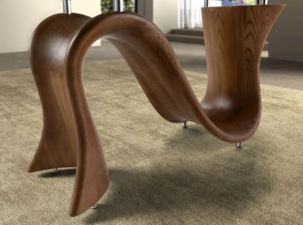 Tables Salle à Manger - Table à manger ovale en forme de tonneau en verre trempé et noyer - ANGEL CERDÁ