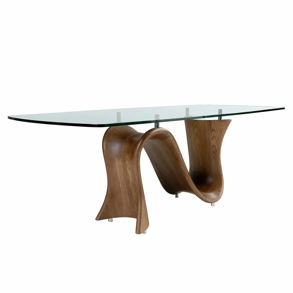 Tables Salle à Manger - Table à manger ovale en forme de tonneau en verre trempé et noyer - ANGEL CERDÁ