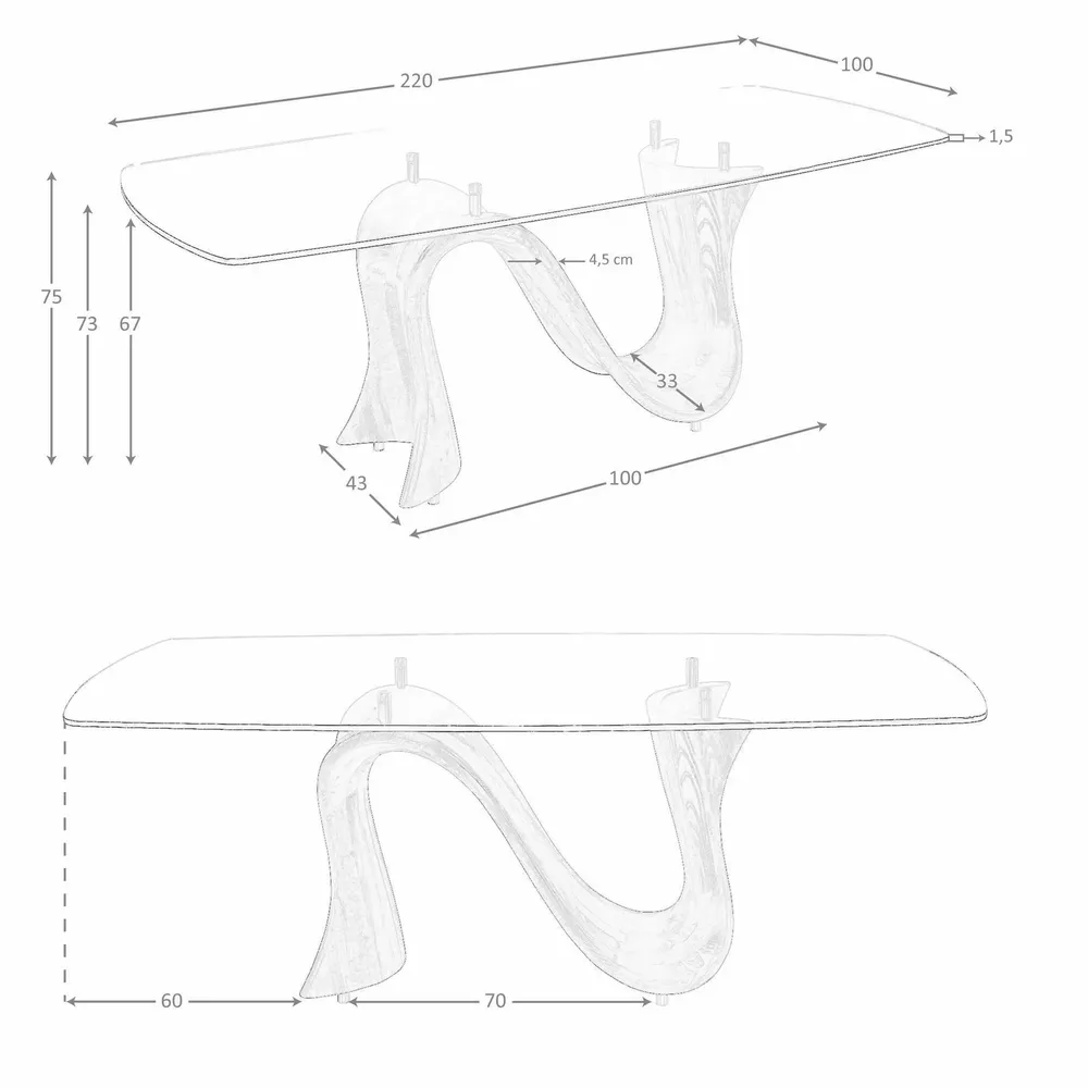 Tables Salle à Manger - Table à manger ovale en forme de tonneau en verre trempé et noyer - ANGEL CERDÁ