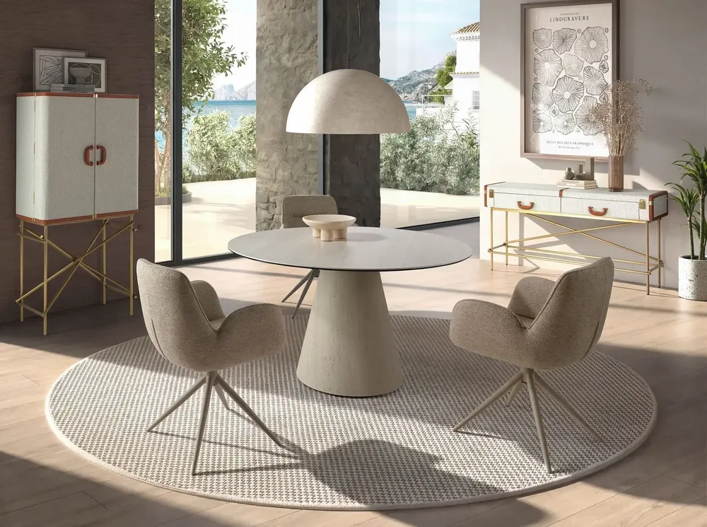 Dining Tables - Round dining table in porcelain marble and wood covered with a flexible porcelain marble sheet - ANGEL CERDÁ
