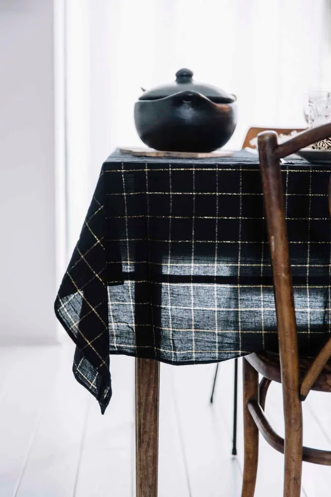 Table linen - Lurex carbon tile tablecloth - BONCOEURS