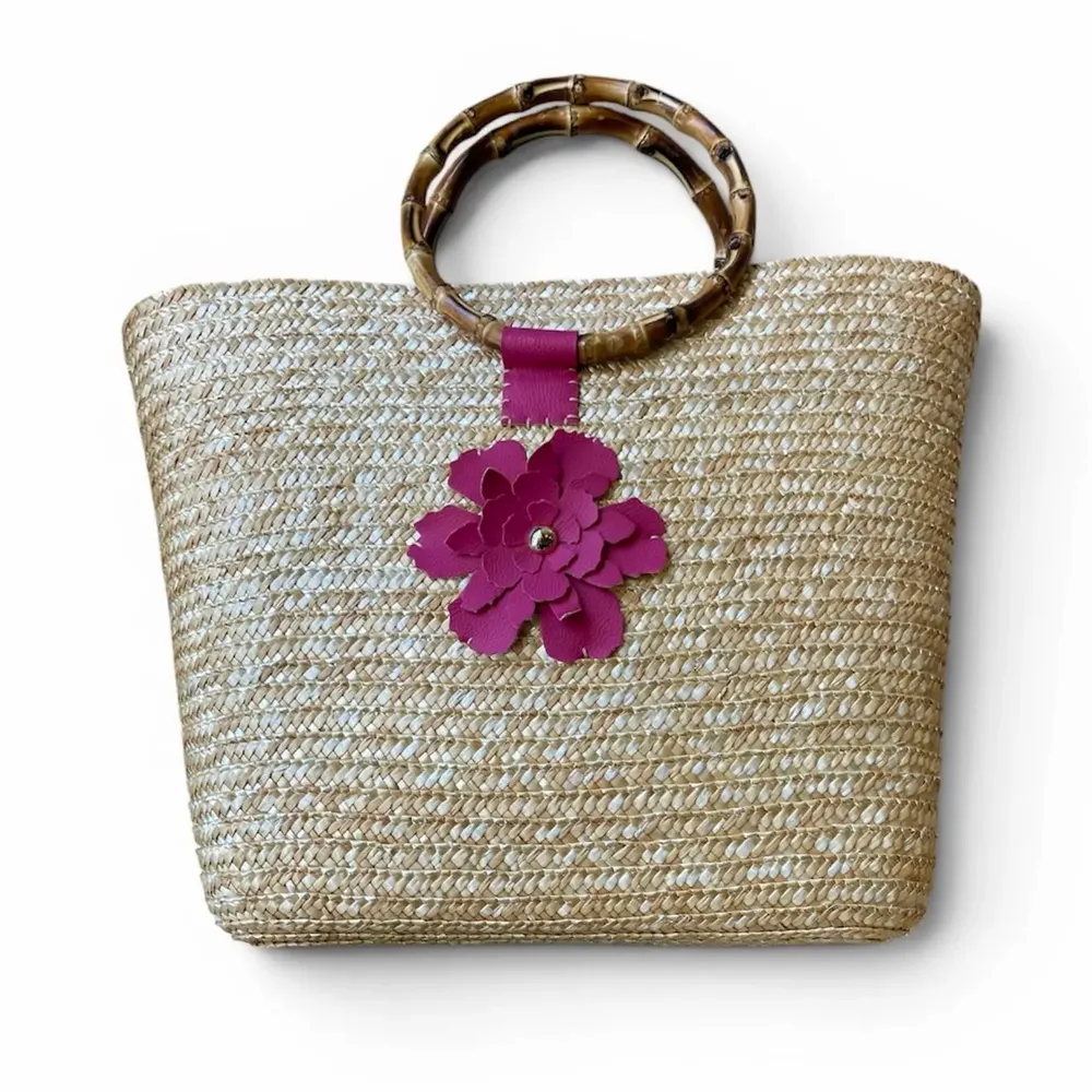 Bags and totes - Peonia bag with bamboo handle and flowers - DANIÉ