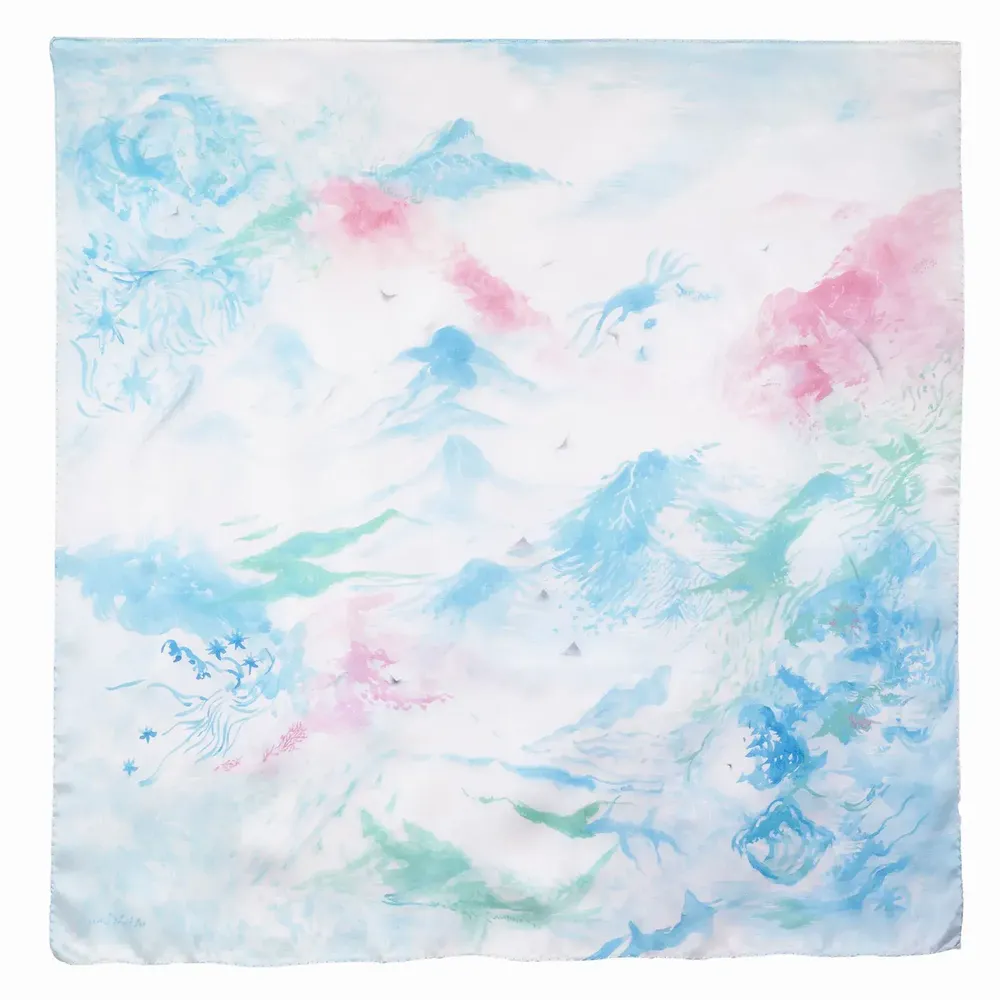 Foulards et écharpes - Foulard en soie Aquarellant les montagnes | 90x90 cm - ELCIELA