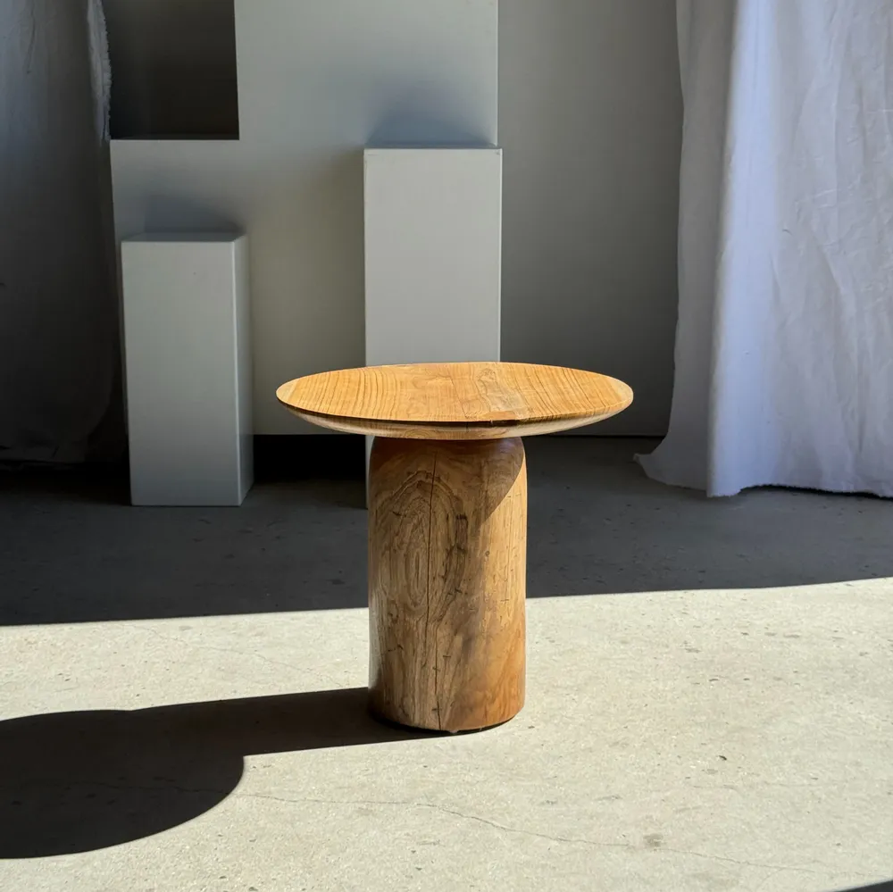 Other tables - Solid teak side table with circular top with column base H51.5 D - OFFICE OBJETS