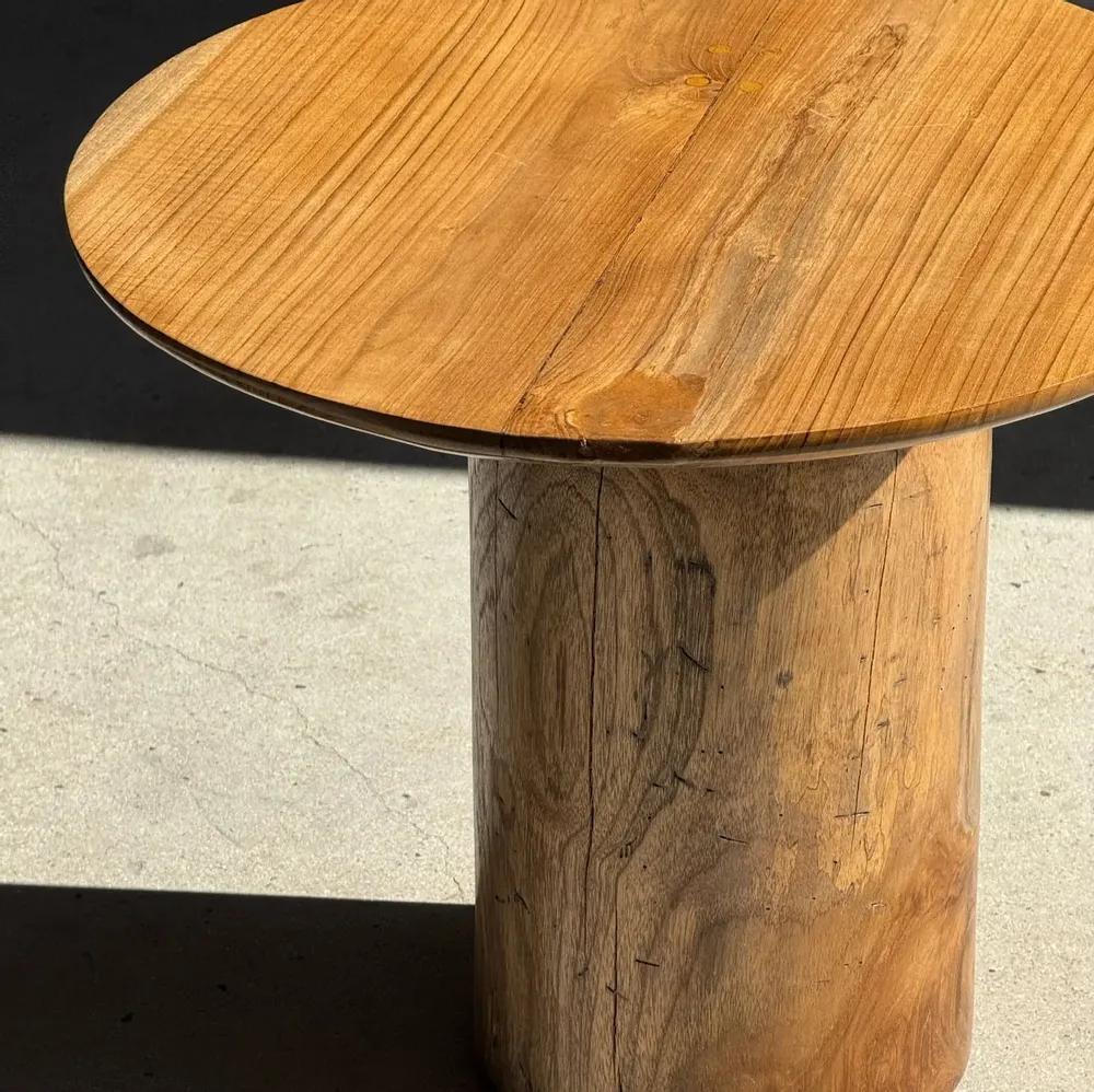 Other tables - Solid teak side table with circular top with column base H51.5 D - OFFICE OBJETS