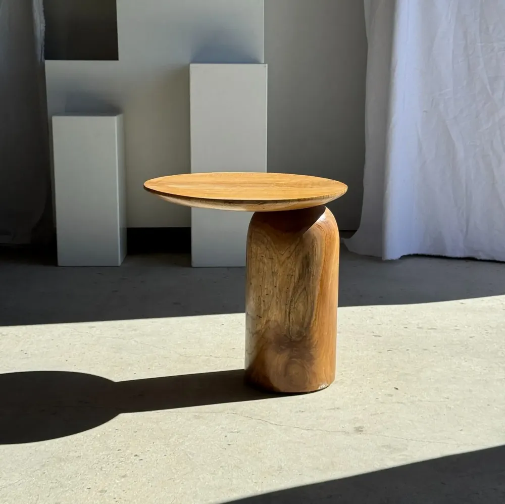 Other tables - Solid teak side table with circular top with column base H51.5 D - OFFICE OBJETS