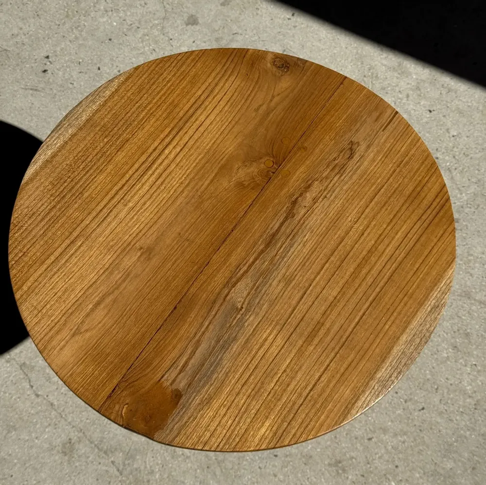 Other tables - Solid teak side table with circular top with column base H51.5 D - OFFICE OBJETS