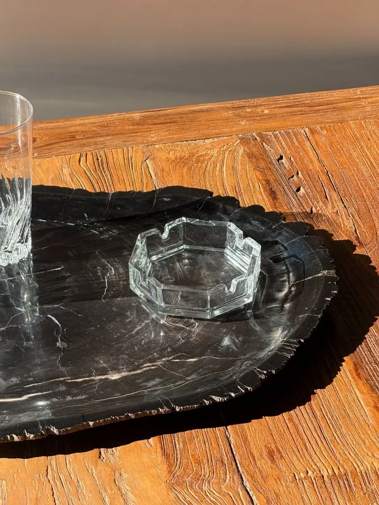 Platter and bowls - Very large empty pouch or dish in black petrified wood D35 - OFFICE OBJETS