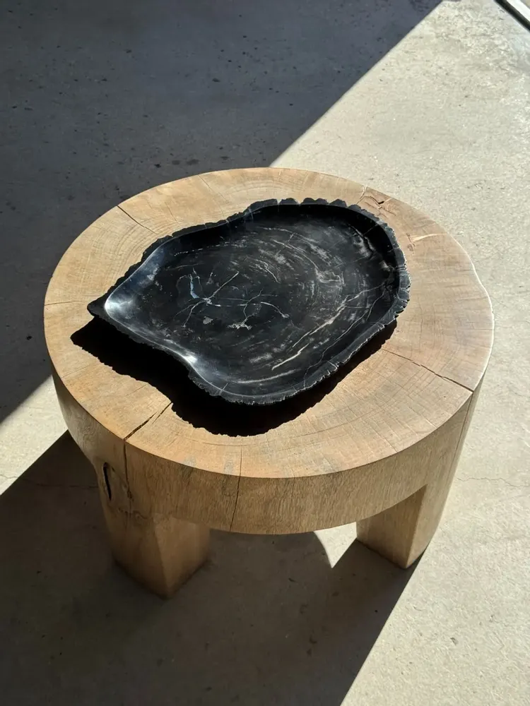 Platter and bowls - Very large empty pouch or dish in black petrified wood D35 - OFFICE OBJETS