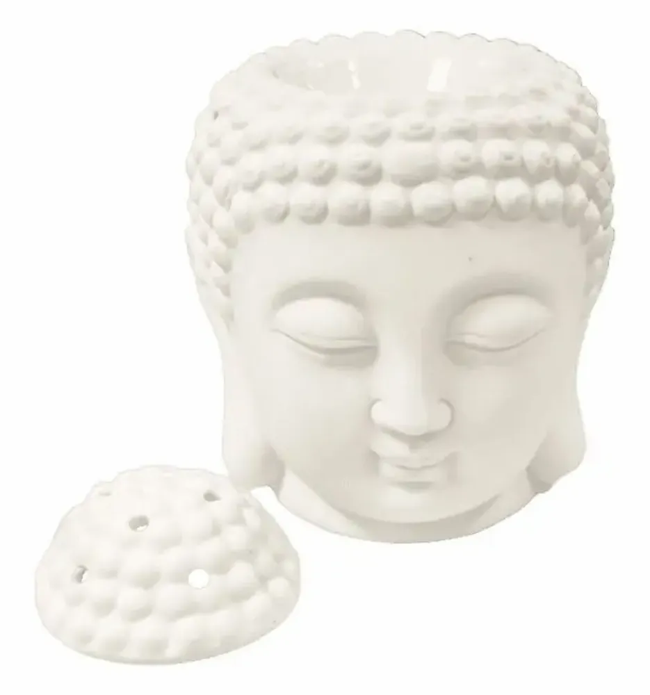 Home fragrances - Ceramic Oil Burner - White Buddha Head 14cm - ARABESK