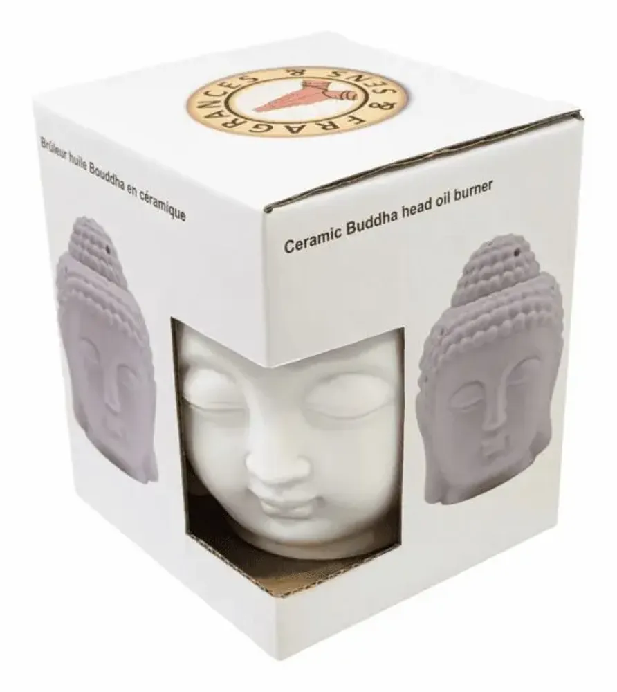 Home fragrances - Ceramic Oil Burner - White Buddha Head 14cm - ARABESK