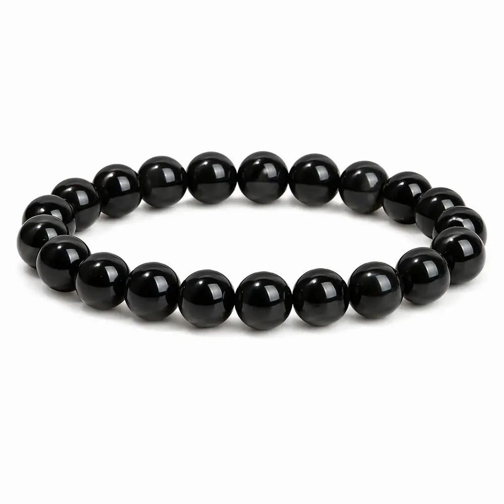 Home fragrances - 8mm Black Obsidian Beaded Bracelet - ARABESK