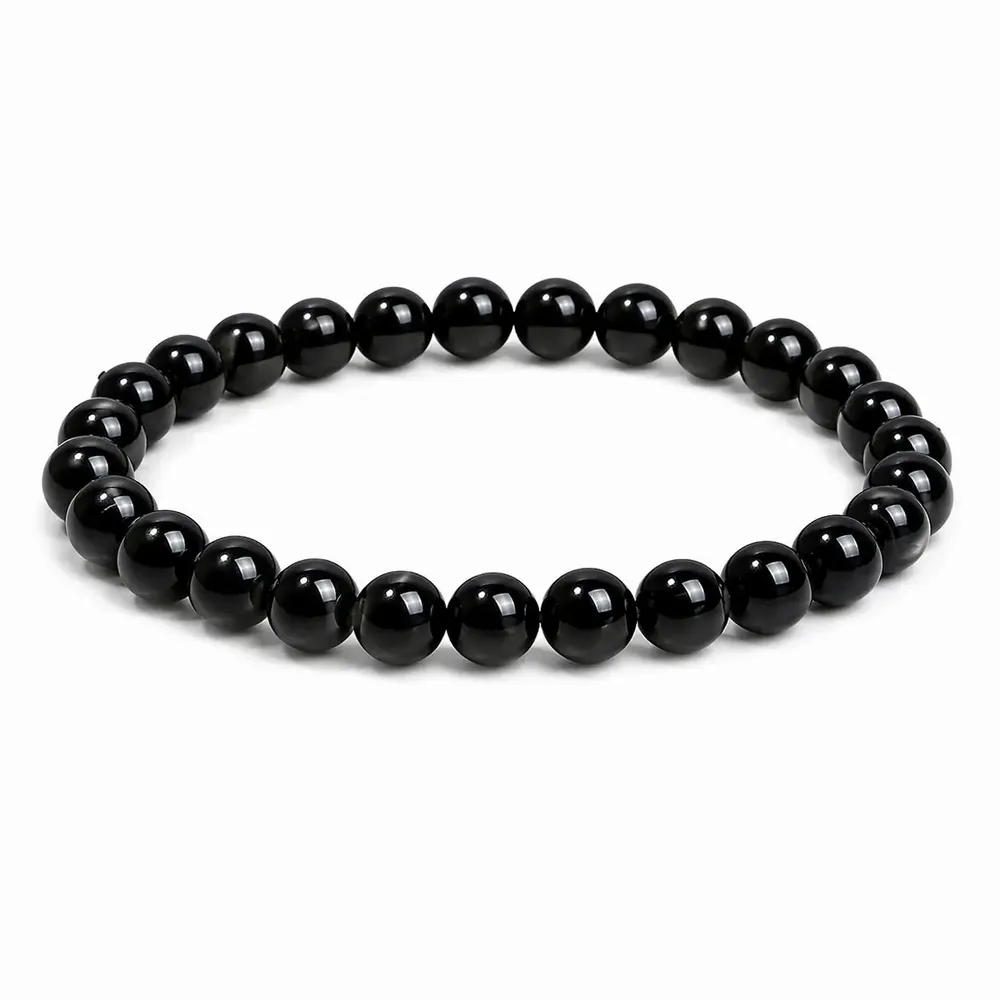 Home fragrances - 6mm Black Obsidian Beaded Bracelet - ARABESK