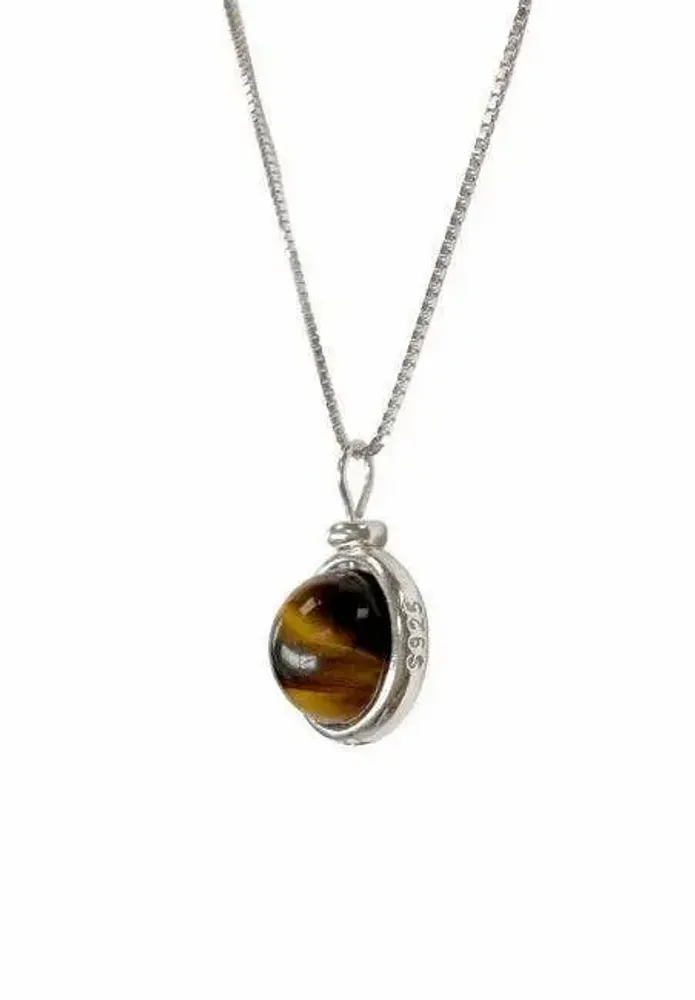 Home fragrances - COllier 925 Silver - Tiger's Eye Pendant AA 10mm - ARABESK