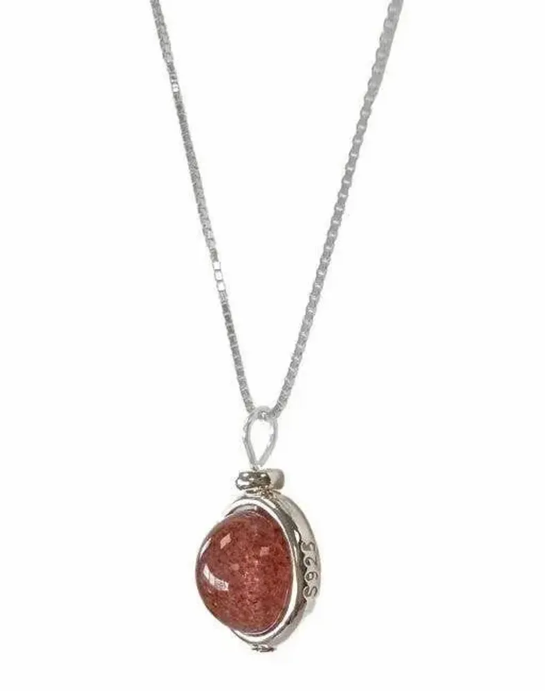 Home fragrances - 925 Silver Necklace - 10mm Hematoid Strawberry Quartz Pendant - ARABESK