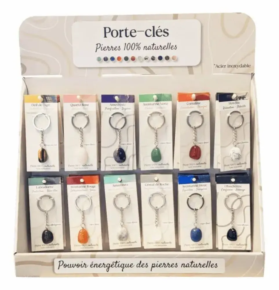 Parfums d'intérieur - Présentoir 48 Porte-Clés Pierres Naturelles - ARABESK