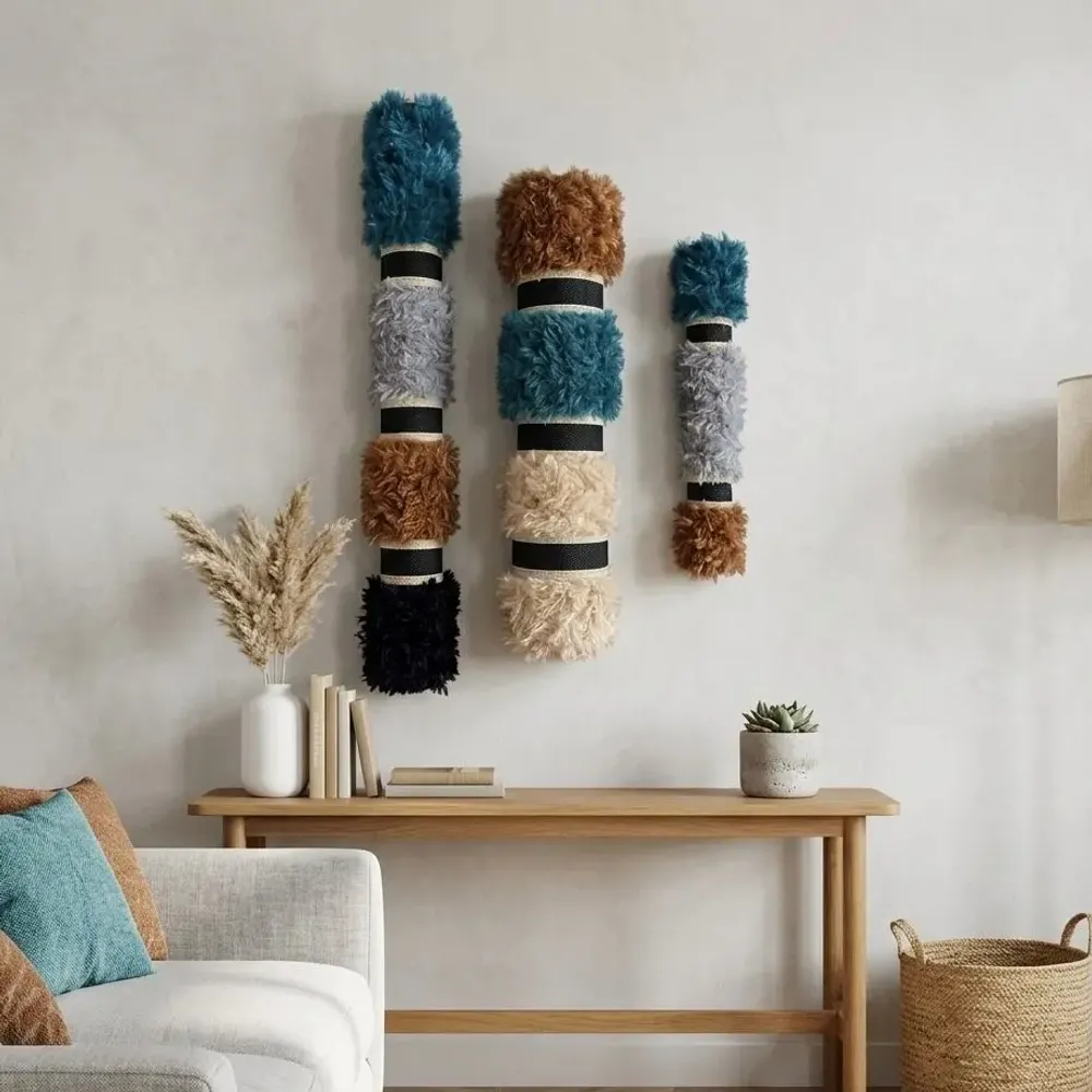 Other wall decoration - Velvet Totems: 3-Piece Handmade Textured Wool Wall Installation Set - SARMAL DESIGN