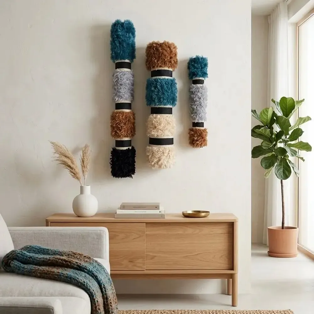 Other wall decoration - Velvet Totems: 3-Piece Handmade Textured Wool Wall Installation Set - SARMAL DESIGN