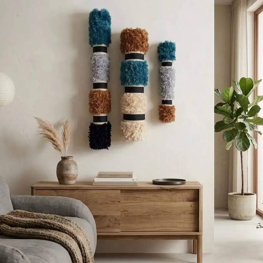 Other wall decoration - Velvet Totems: 3-Piece Handmade Textured Wool Wall Installation Set - SARMAL DESIGN