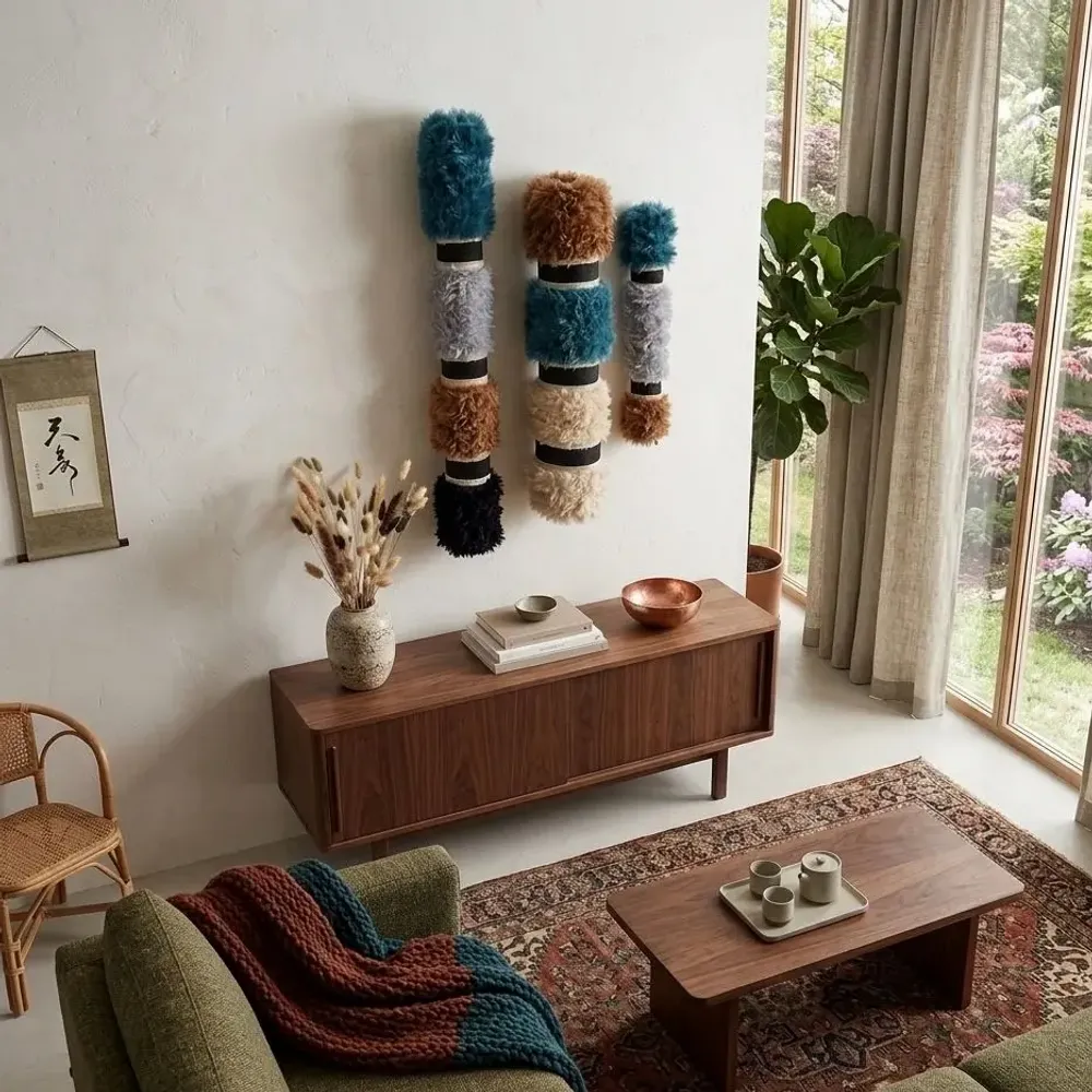 Other wall decoration - Velvet Totems: 3-Piece Handmade Textured Wool Wall Installation Set - SARMAL DESIGN