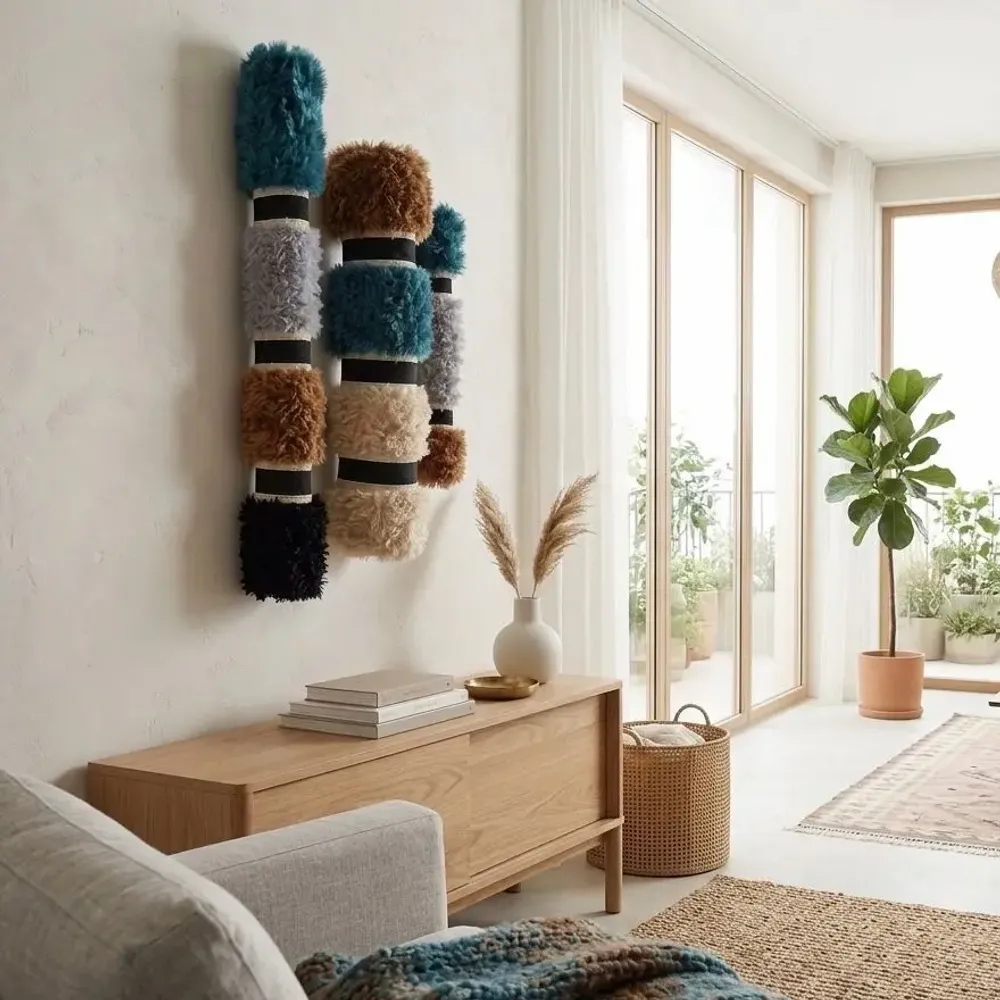 Other wall decoration - Velvet Totems: 3-Piece Handmade Textured Wool Wall Installation Set - SARMAL DESIGN