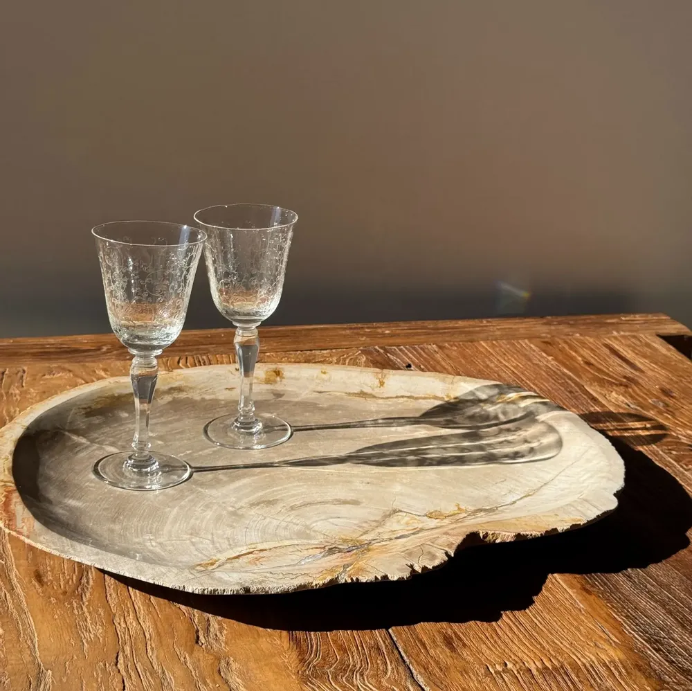 Platter and bowls - Very large empty pouch or dish in beige petrified wood D35 - OFFICE OBJETS