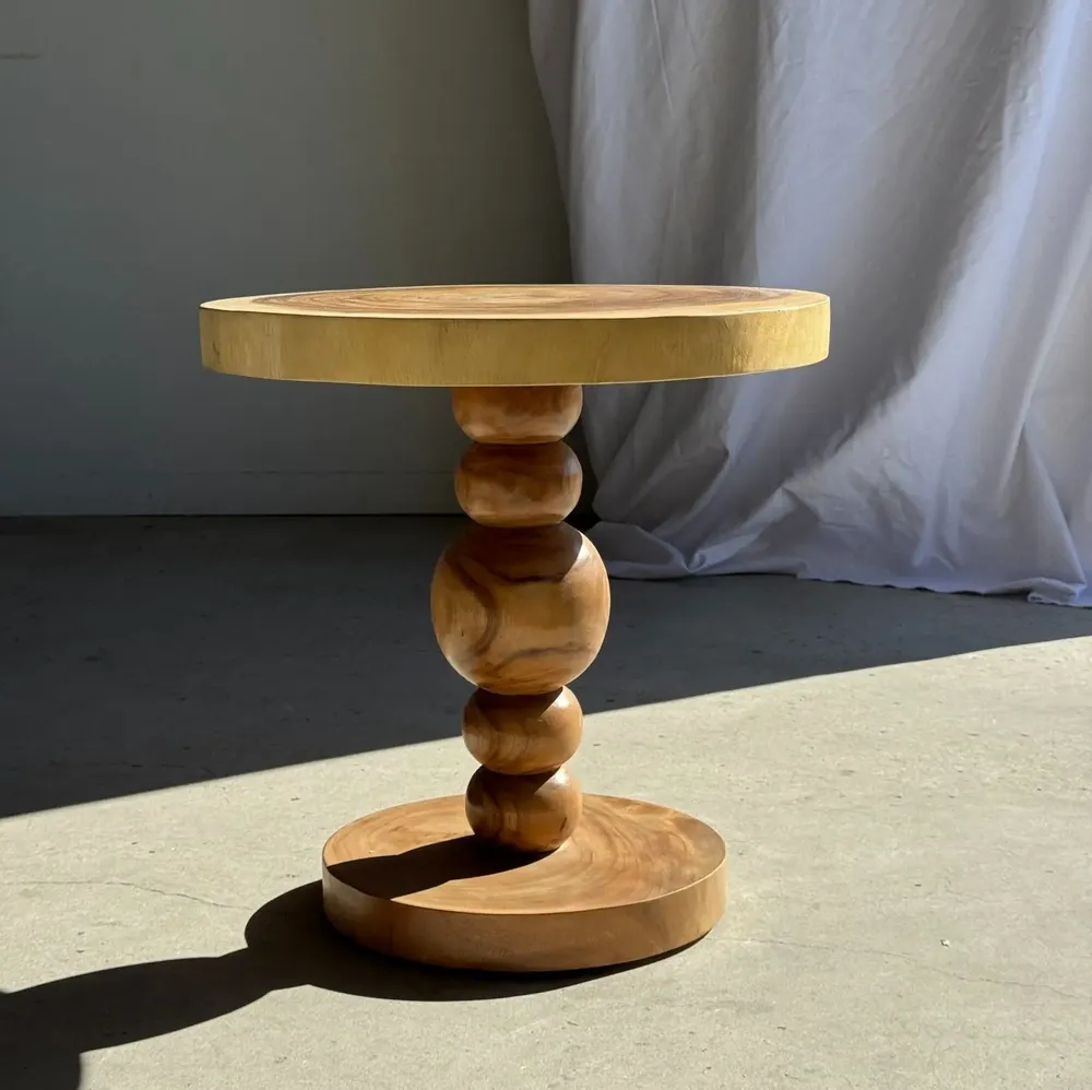Tables basses - Coffee table en suar massif pied central sphères H56,5 D55,5 - OFFICE OBJETS