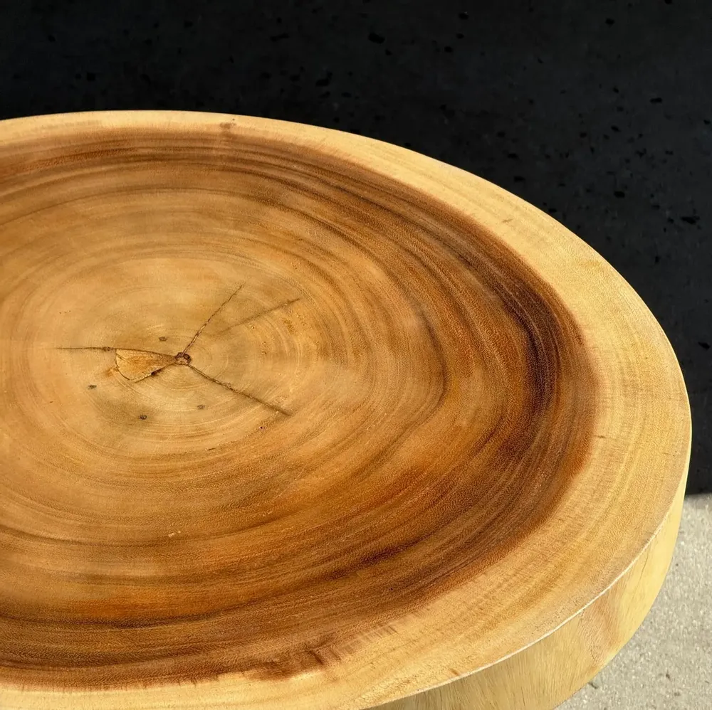 Tables basses - Coffee table en suar massif pied central sphères H56,5 D55,5 - OFFICE OBJETS