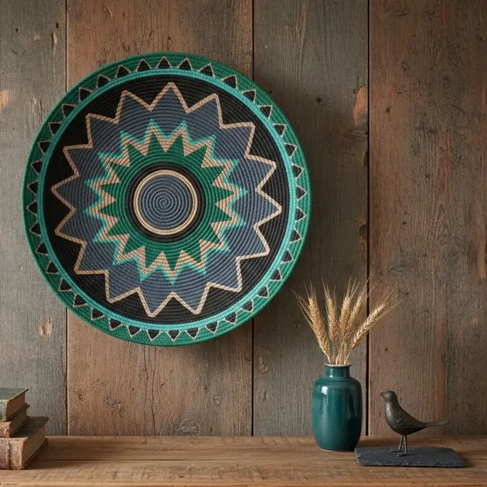 Other wall decoration - Tribal Sun: Handmade Wicker Wall Plate (60cm) - SARMAL DESIGN