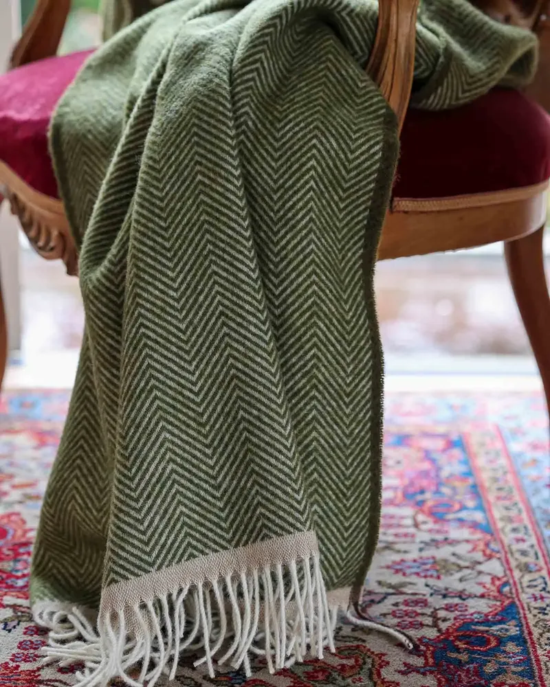 Throw blankets - Wool throw blanket Denver olive - MOST-BLANKETS