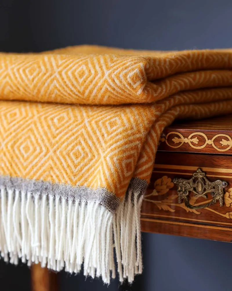 Throw blankets - Wool throw blanket VENEZIA Yellow - MOST-BLANKETS