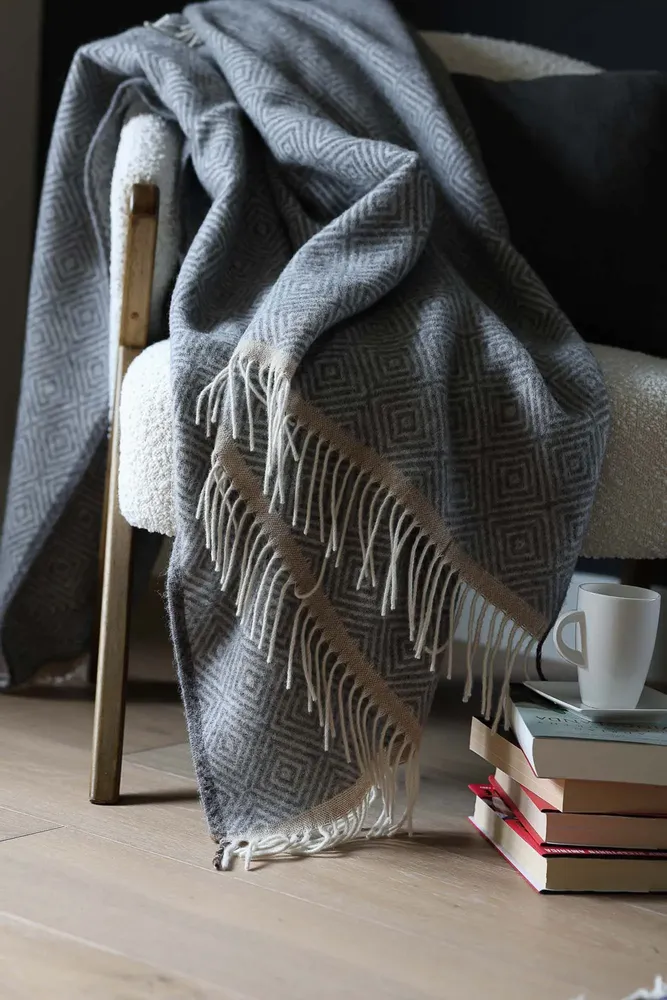 Throw blankets - Wool throw blanket VENEZIA Grey - MOST-BLANKETS