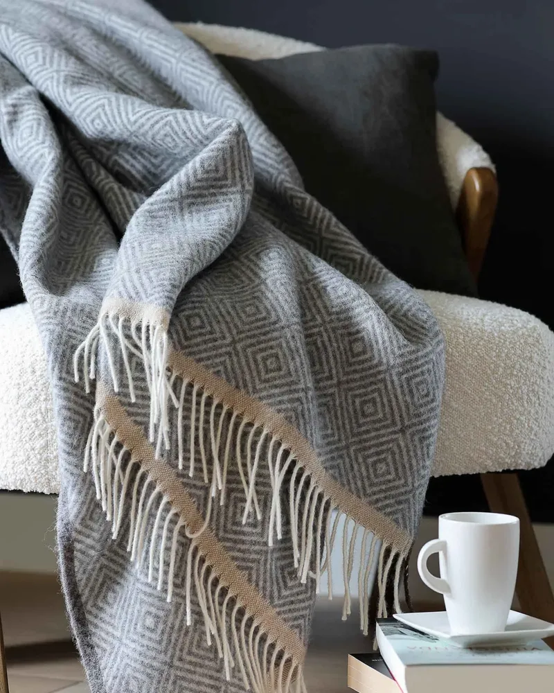 Throw blankets - Wool throw blanket VENEZIA Grey - MOST-BLANKETS