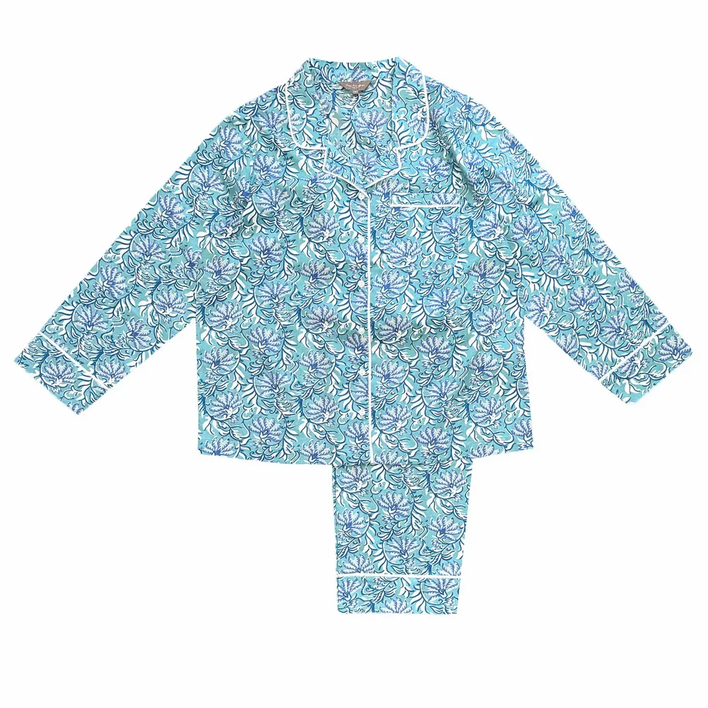 Sleepwear - Cotton Pyjamas - Jaipur Blue & Turquoise - LIME TREE DESIGN
