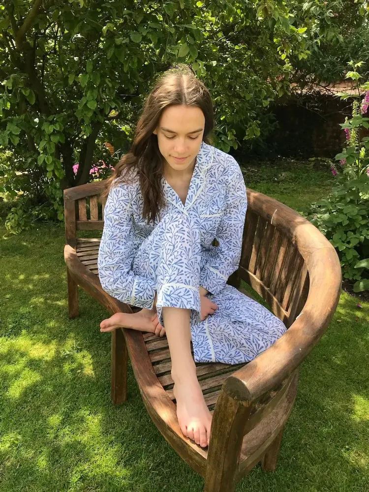 Sleepwear - Cotton Pyjamas - Blue Bud - LIME TREE DESIGN