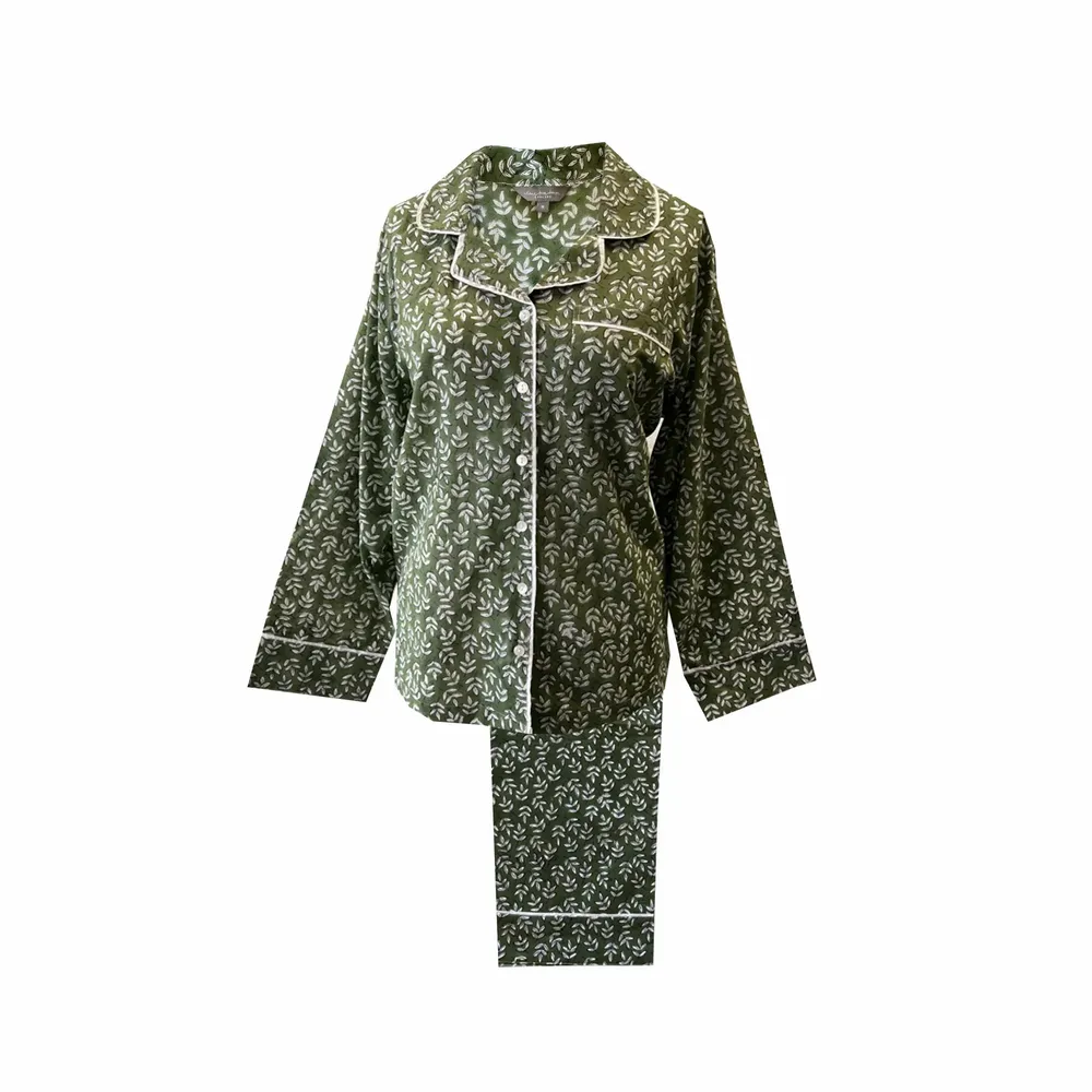 Sleepwear - Cotton Pyjamas - Falling Leaf Green - LIME TREE DESIGN