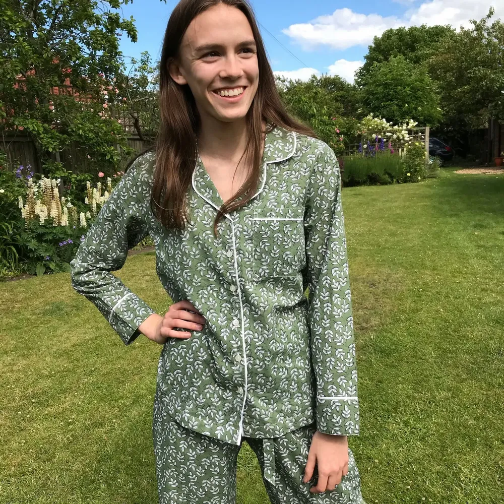Sleepwear - Cotton Pyjamas - Falling Leaf Green - LIME TREE DESIGN