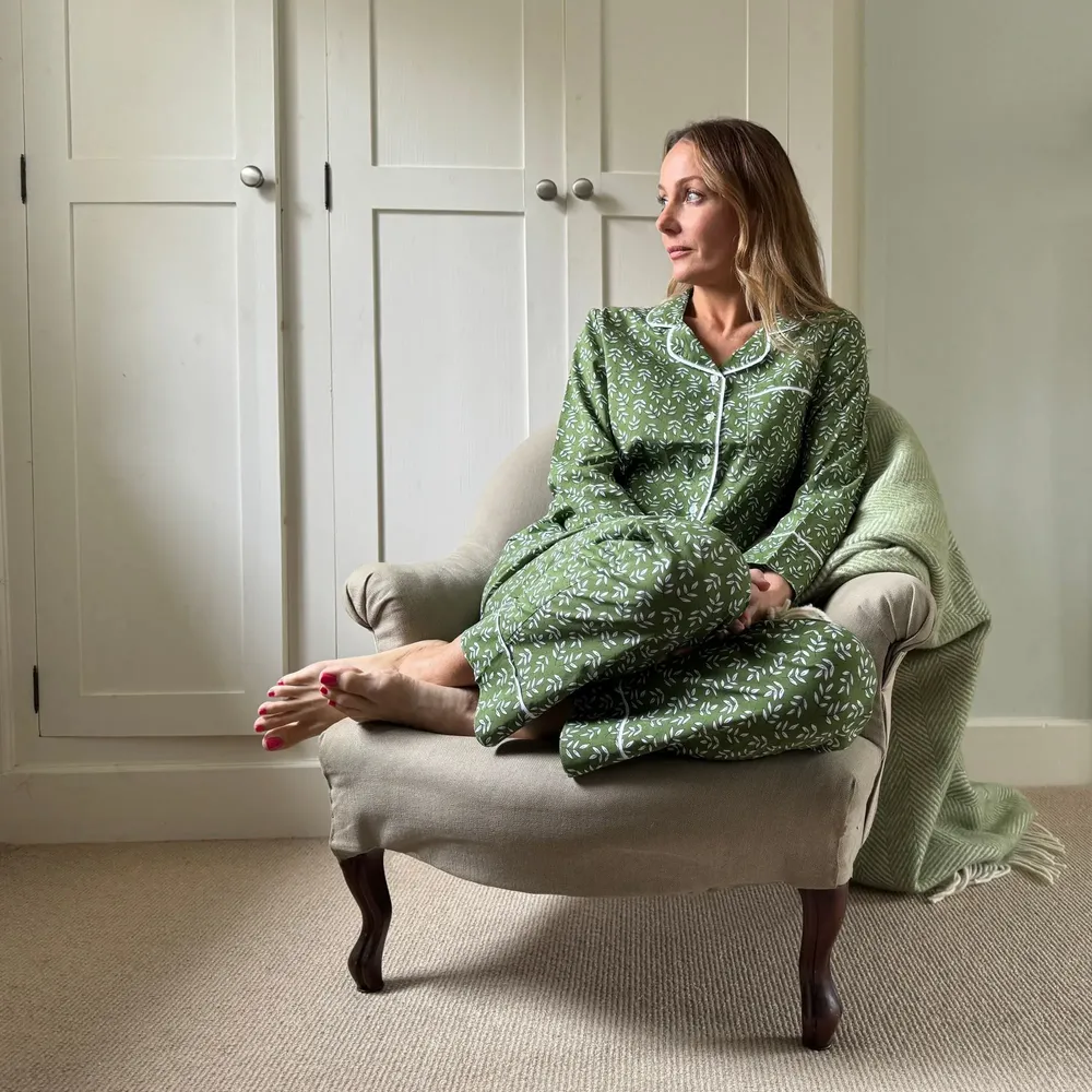 Sleepwear - Cotton Pyjamas - Falling Leaf Green - LIME TREE DESIGN