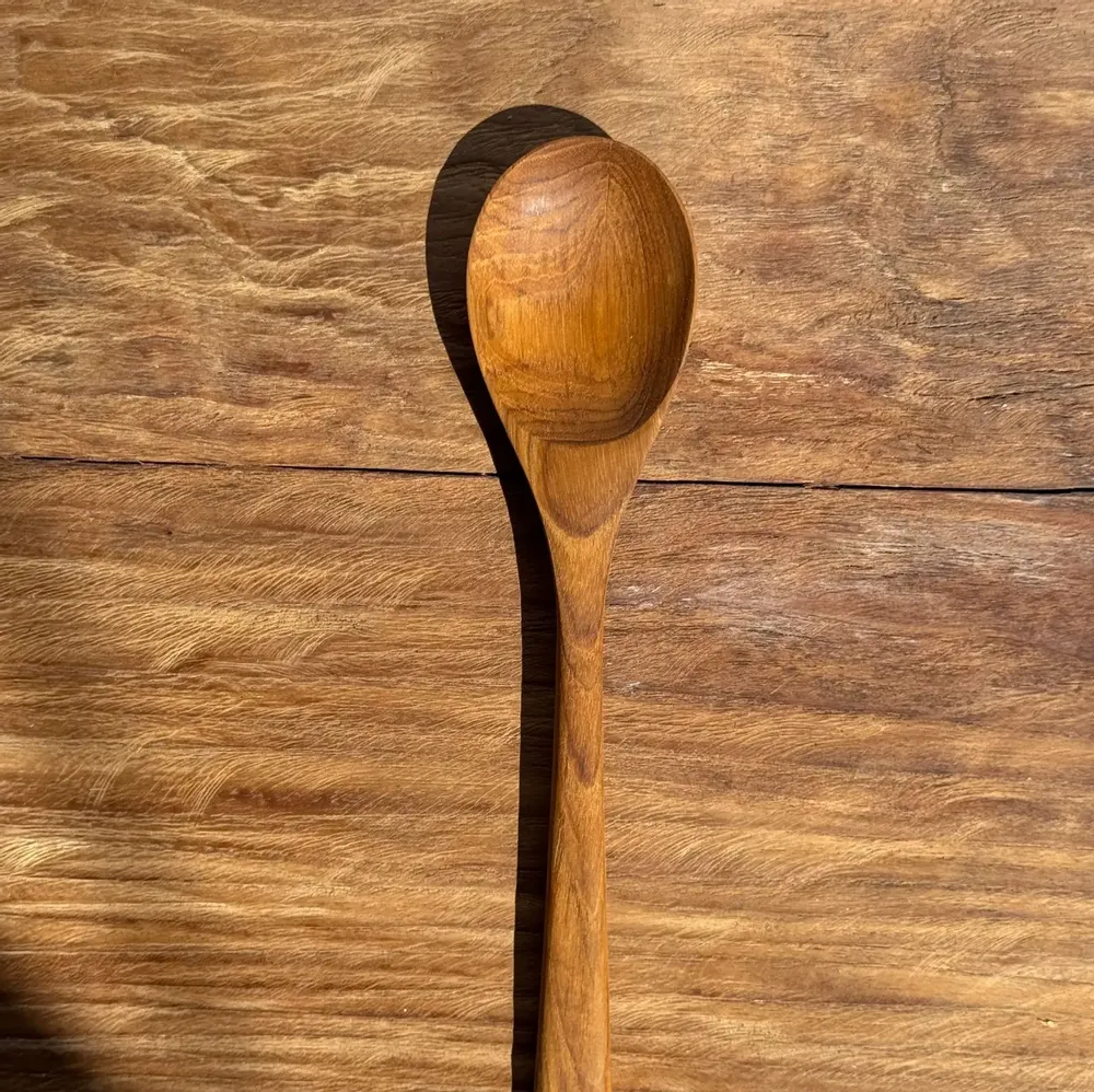 Cutlery set - Salad cutlery or large teak spoon in elongated oval shape - OFFICE OBJETS