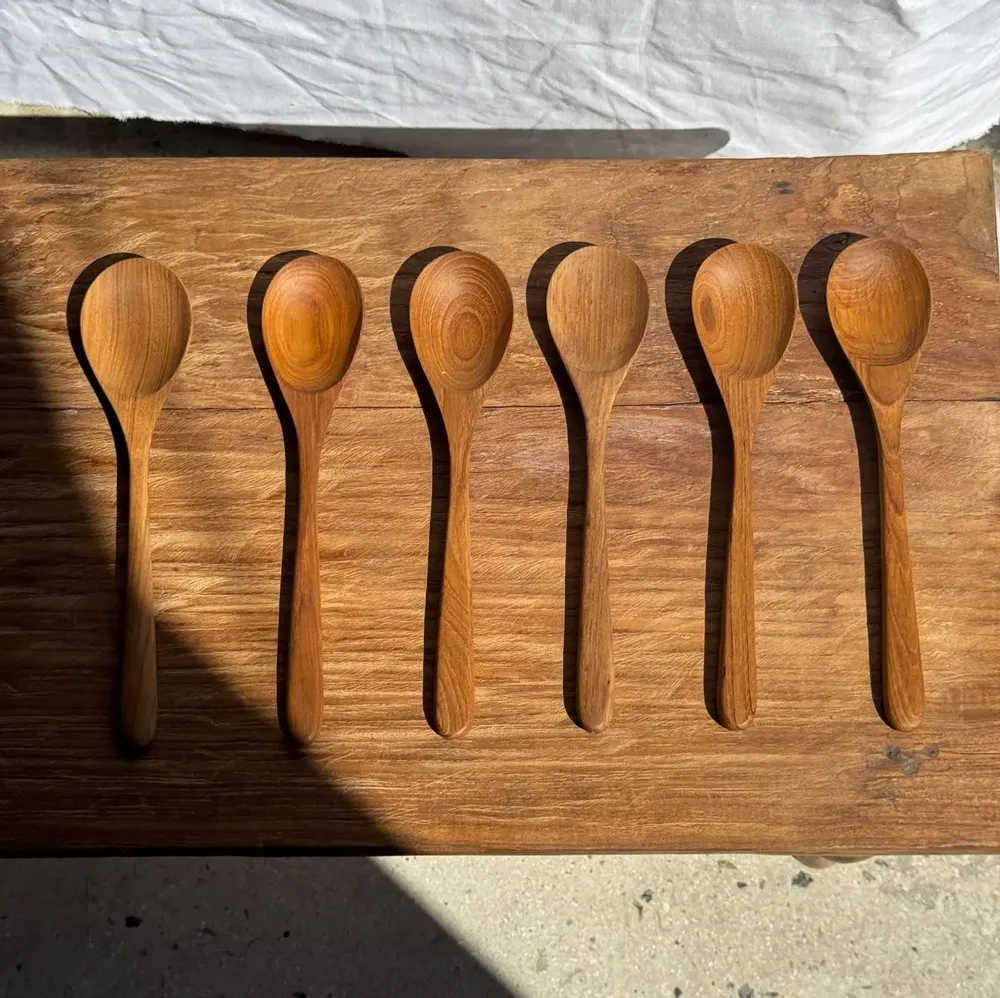 Cutlery set - Salad cutlery or large teak spoon in elongated oval shape - OFFICE OBJETS