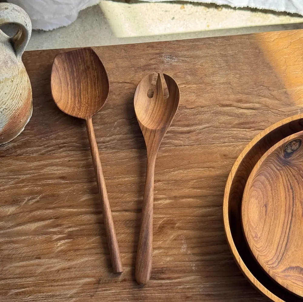 Cutlery set - Salad cutlery or large teak spoon in elongated oval shape - OFFICE OBJETS